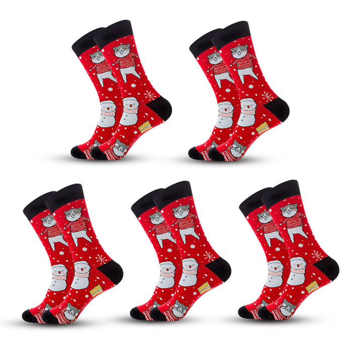 Anysox 5 Pairs Black Red Size 5-13 Socks Crystal Silk Tide Winter Holiday Design Plus Snowflake Stocking Comfortable To Wear Perfect For Women