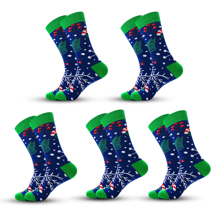 Anysox 5 Pairs Blue Green Size 5-13 Socks Crystal Silk Tide Winter Holiday Design Plus Snowflake Stocking Comfortable To Wear Perfect For Women