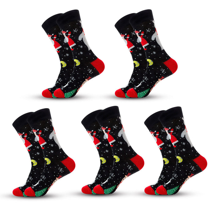 Anysox 5 Pairs Red Black Size 5-13 Socks Crystal Silk Tide Winter Holiday Design Plus Snowflake Stocking Comfortable To Wear Perfect For Women