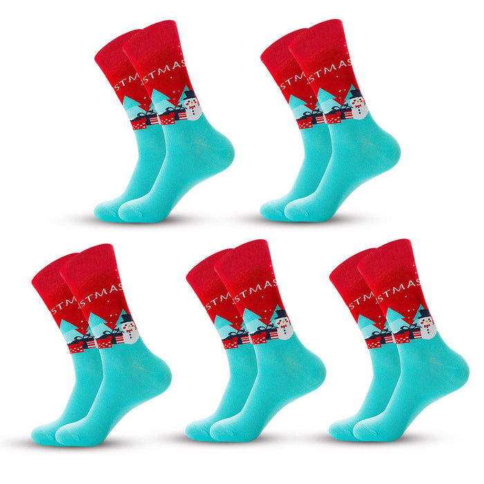 Anysox 5 Pairs Red Blue Size 5-13 Socks Crystal Silk Tide Winter Holiday Design Plus Snowflake Stocking Comfortable To Wear Perfect For Women