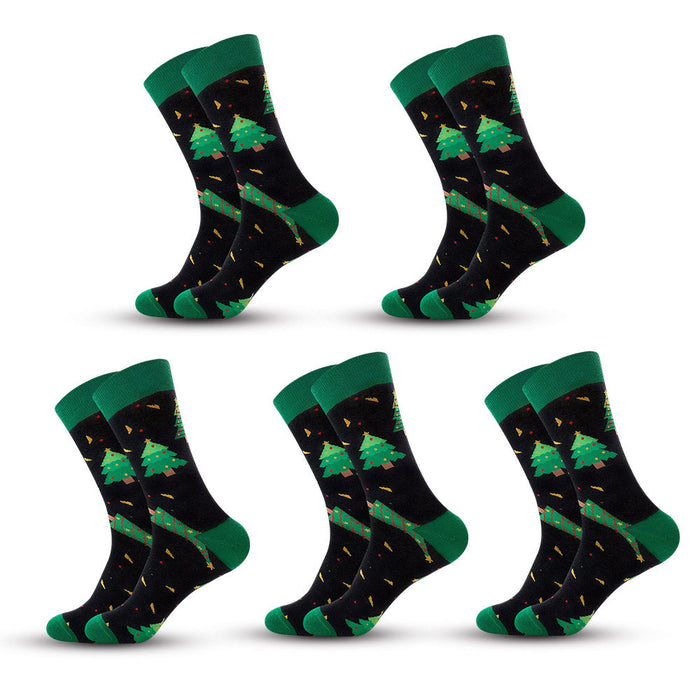 Anysox 5 Pairs Black Green Size 5-13 Socks Winter Holiday Design Plus Snowflake Stocking Comfortable To Wear Perfect For Men