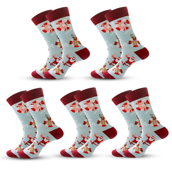 Anysox 5 Pairs Red and Light Blue Size 5-13 Socks Crystal Silk Tide Winter Holiday Plus Snowflake Stocking Comfortable To Wear