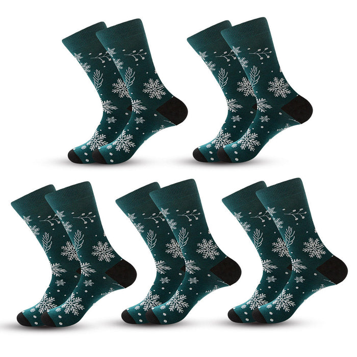 Anysox 5 Pairs Dark Green Size 5-13 Socks Crystal Silk Tide Winter Holiday Design Plus Snowflake Stocking Comfortable To Wear