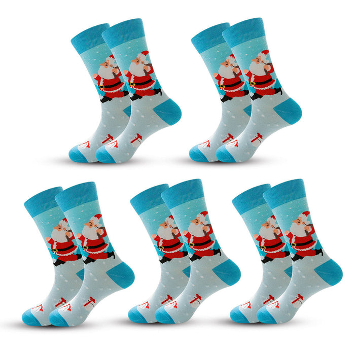 Anysox 5 Pairs Sky Blue Size 5-13 Socks Crystal Silk Tide Winter Holiday Design Plus Snowflake Stocking Comfortable To Wear