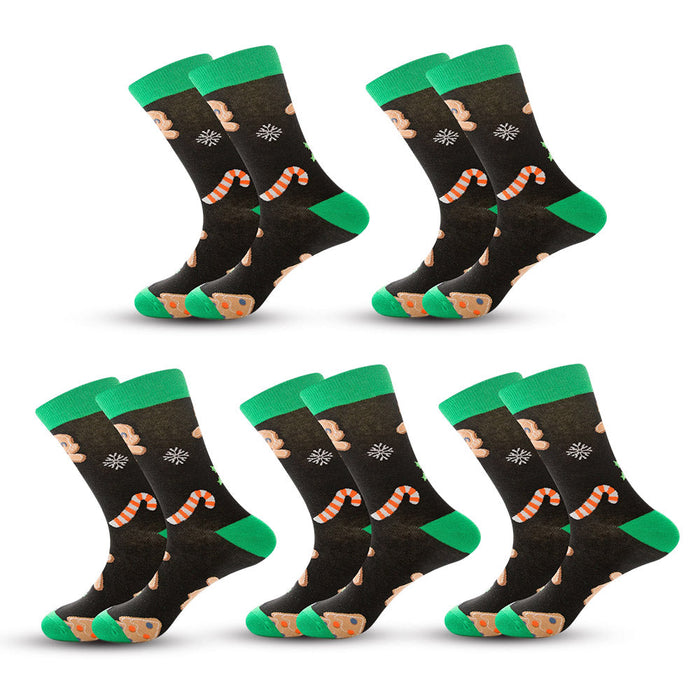 Anysox 5 Pairs Black Green Size 5-13 Socks Crystal Silk Tide Cookies and Cane Winter Holiday Snowflake Stocking Comfortable To Wear