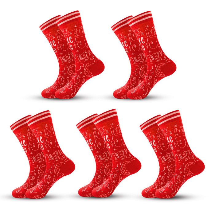 Anysox 5 Pairs Red Size 5-13 Cute Socks Crystal Silk Tide Winter Holiday Design Plus Snowflake Stocking Comfortable To Wear