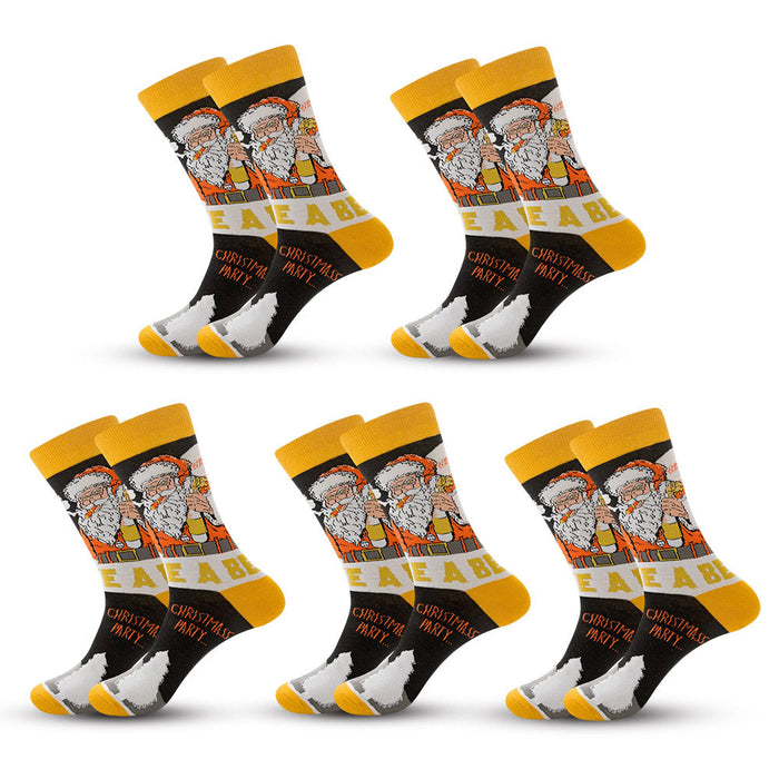 Anysox 5 Pairs Yellow Black Size 5-13 Socks Crystal Silk Tide Winter Holiday Design Plus Snowflake Stocking Comfortable To Wear