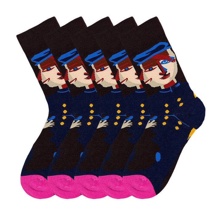 Anysox 5 Pairs Size 5-9 Fashion Socks Combed Cotton Art Abstract Soldiers Oil Painting Novelty Happy Funny Christmas Gift for Women