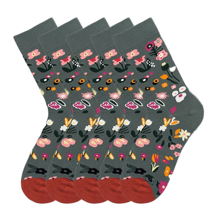 Anysox 5 Pairs Size 5-9 Fashion Socks Combed Cotton Art Abstract Garden Oil Painting Novelty Happy Funny Christmas Gift for Women