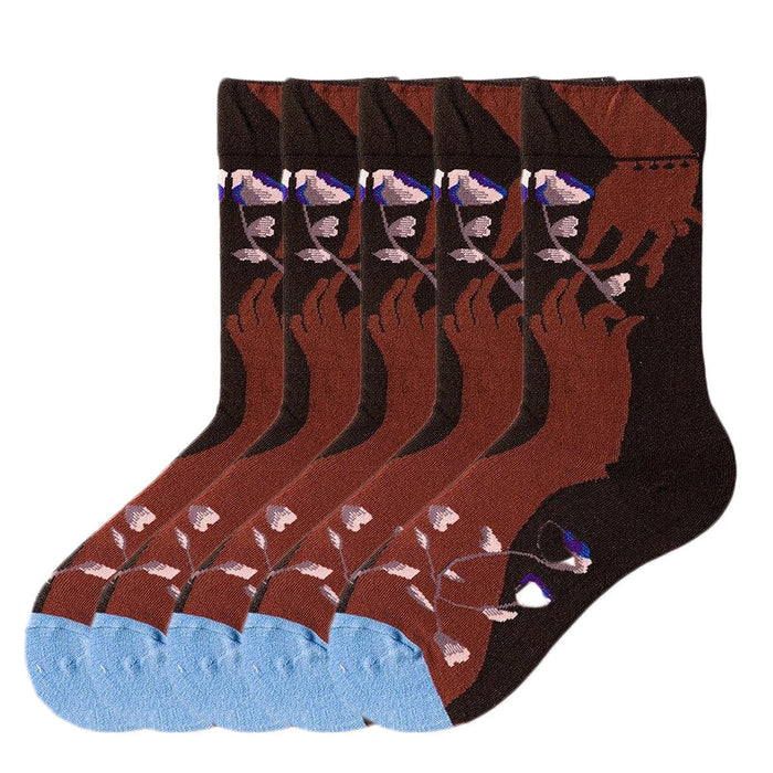 Anysox 5 Pairs Size 5-9 Fashion Socks Combed Cotton Art Abstract Hands Oil Painting Novelty Happy Funny Christmas Gift for Women