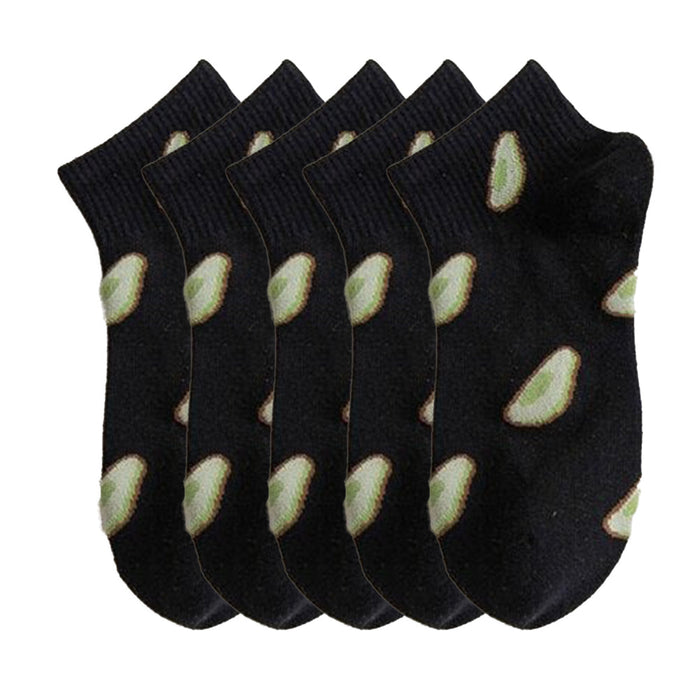 Anysox 5 Pairs One Size 5-9 Black Spring Summer Cotton Avocado Breathable School Girl For Female Ankle Socks