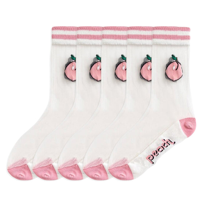 Anysox 5 Pairs Peach Size 5-9 Sock Harajuku Crystal Silk Tide Socks With Flower Vines Comfortable To Wear Prefect For Women