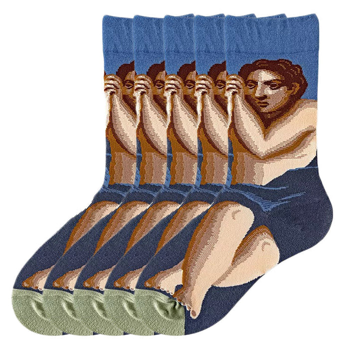 Anysox 5 Pairs Size 5-9 Fashion Long Sock Cartoon Personalized Creative Nature Lady Print For Men Woman Foot Cold Winter Warm Comfortable Accessories