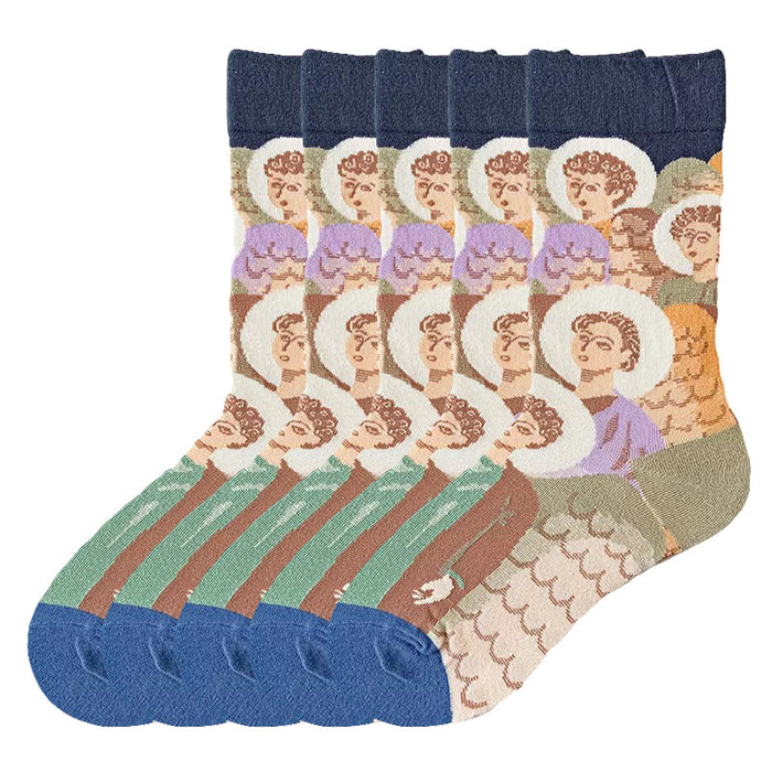 Anysox 5 Pairs Size 5-9 Fashion Long Sock Cartoon Personalized Creative Nature Men Print For Men Woman Foot Cold Winter Warm Comfortable Accessories