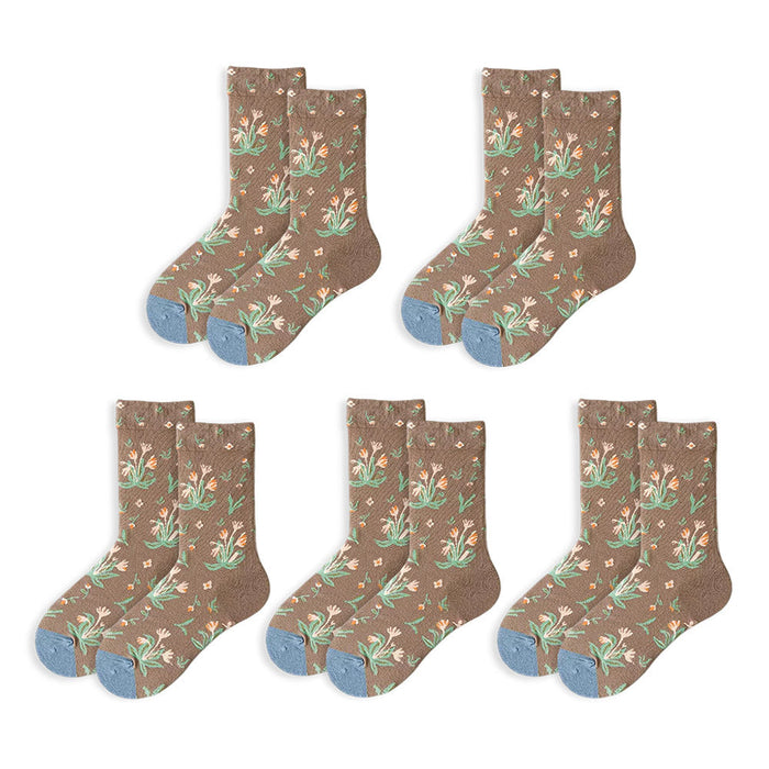 Anysox 5 Pairs Size 5-9 of Fashion Long Sock Cartoon Personalized Nature Bulk Flowers For Men Woman Foot Cold Winter Warm Comfortable Accessories