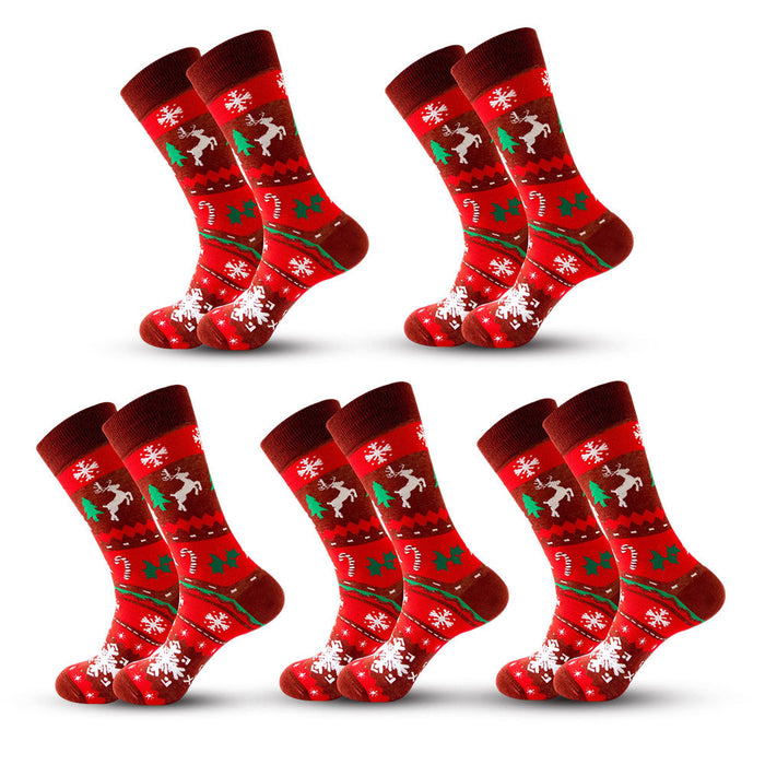 Anysox 5 Pairs Red Black Size 5-13 Socks Crystal Silk Tide Santa Claus Winter Holiday Plus Snowflake Stocking Comfortable To Wear Perfect For Women