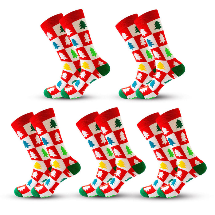 Anysox 5 Pairs Yellow Red Size 5-13 Socks Crystal Silk Tide Winter Holiday Design Plus Snowflake Stocking Comfortable To Wear Perfect For Women