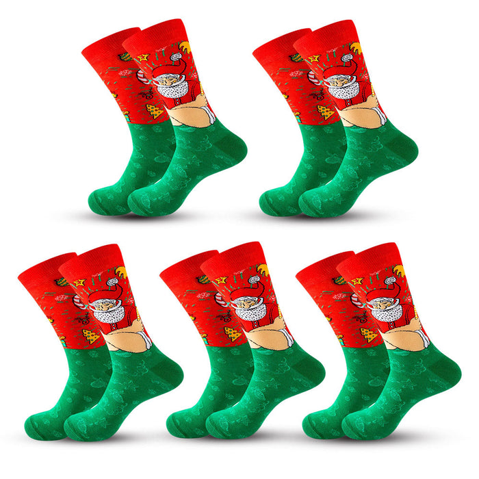 Anysox 5 Pairs Red Green Size 5-13 Socks Crystal Silk Tide Winter Holiday Design Plus Snowflake Stocking Comfortable To Wear Perfect For Women