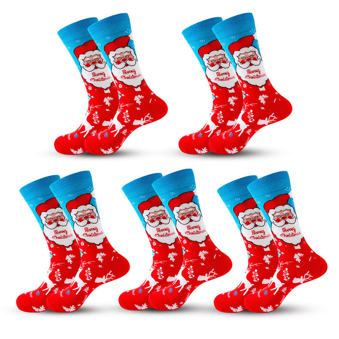 Anysox 5 Pairs Red Blue Size 5-13 Socks Crystal Silk Tide Winter Claus Holiday Design Plus Snowflake Stocking Comfortable To Wear Perfect For Women