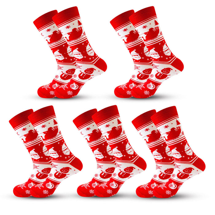 Anysox 5 Pairs Red White Size 5-13 Socks Crystal Silk Tide Winter Holiday Design Plus Snowflake Stocking Comfortable To Wear Perfect For Women