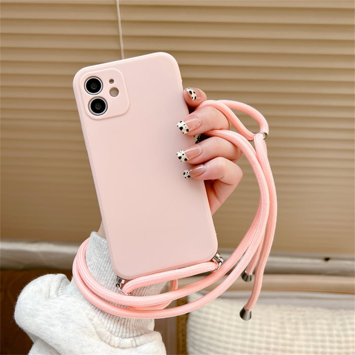 Anymob iPhone Case Pink Crossbody Necklace Strap Lanyard Soft Silicone Cover