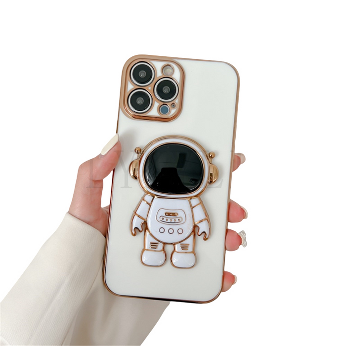Anymob iPhone Case White Cute Astronaut Stand Holder Soft Silicon Plating Bumper