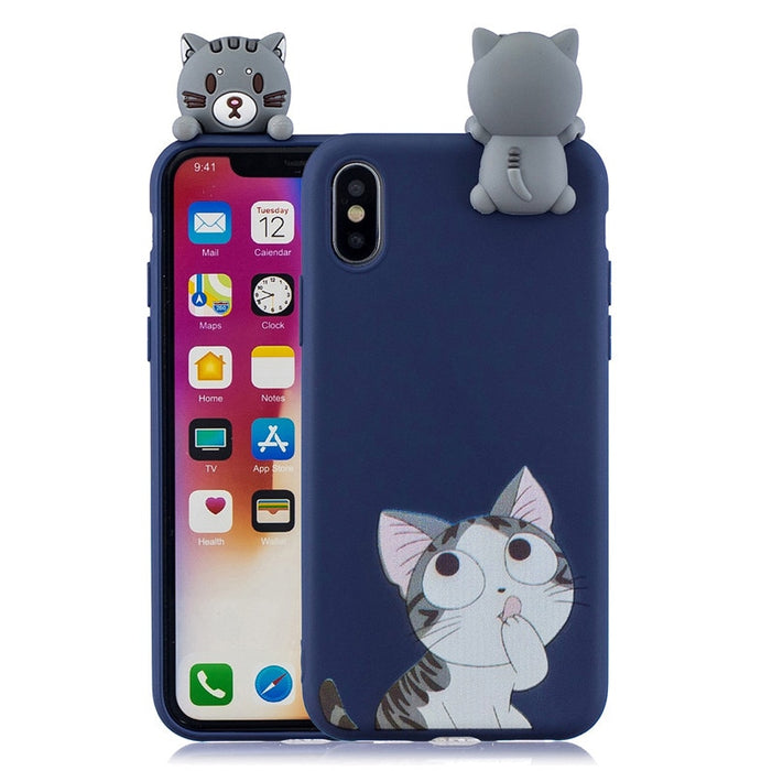 Anymob iPhone Blue Cat 3D Toys Case Soft Silicone Cartoon Cover
