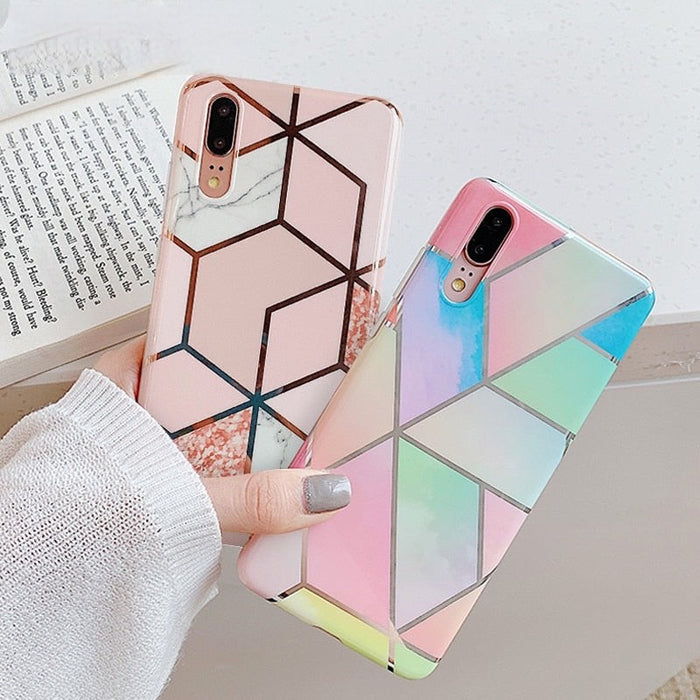 Anymob Samsung Pink Marble Flower Case Back Cover Art Leaf Silicone Phone Protection