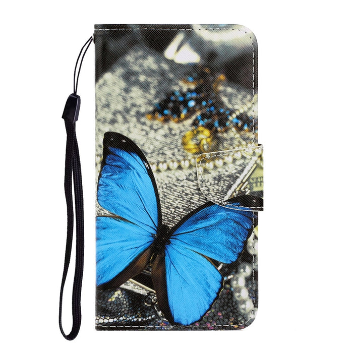 Anymob iPhone Blue Luminous Buterfly Flip Phone Cases Magnetic Leather Wallet Back Cover