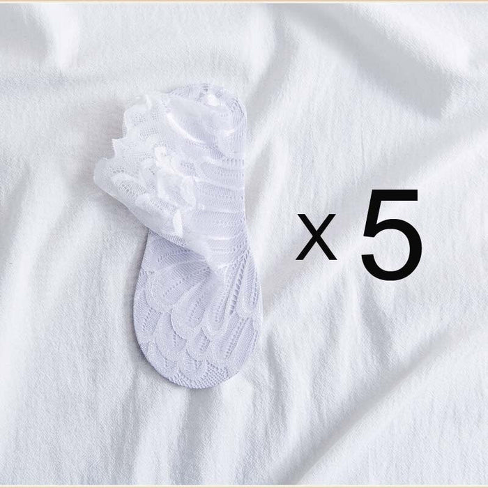 Anysox 5 Pairs One Size 4-5 White Fashion Summer Socks With Style Lace Peacock Flower Short Ankle Socks For Women