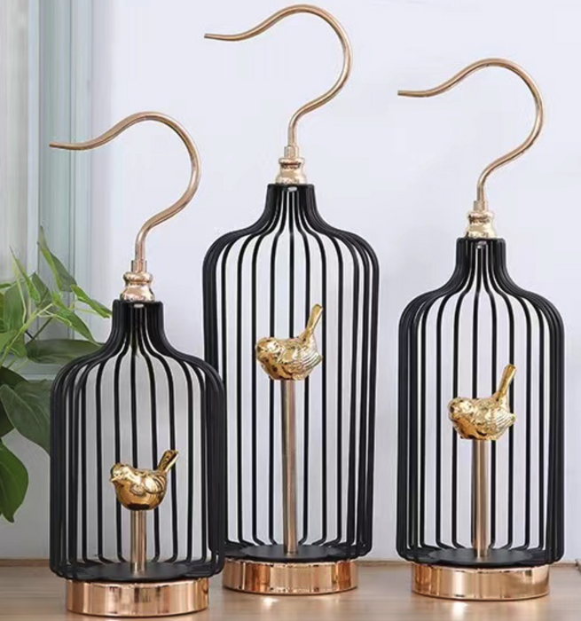 Anyhouz 42cm Golder Handle Birdcage Tabletop Home Decor Modern Art Living Room Display House Decorative Crafts Metal Ornaments