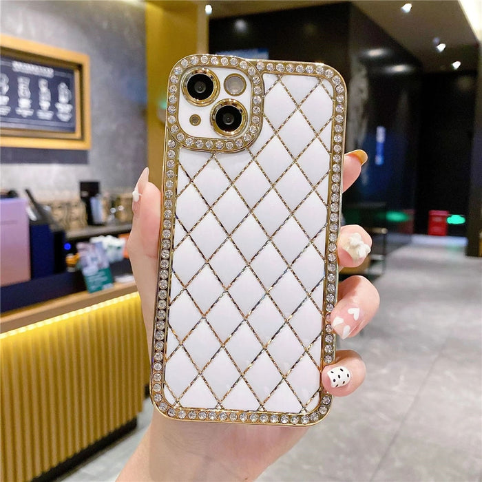 Anymob iPhone Case White Glitter Bling Diamond Geometry Lens Camera Protection Soft Silicone Cover