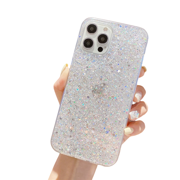 Anymob iPhone Case White Star Glitter Soft Shockproof Silicon Phone Cover Shell