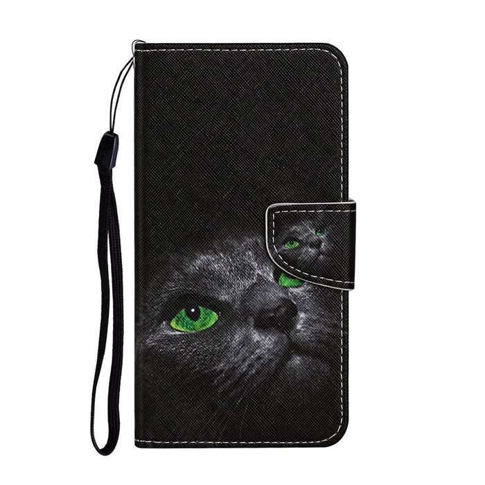 Anymob Samsung Green Eyed Cat Flip Wallet Phone Case Leather Stand Function Cover