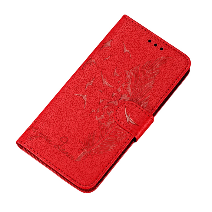 Anymob Huawei Case Red 3D Feather Embossed Leather Flip Cover