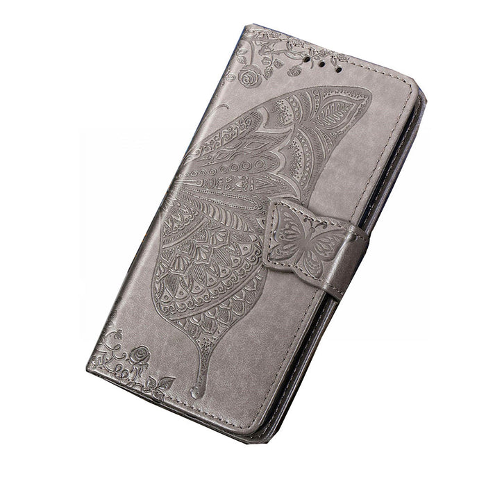 Anymob Huawei Gray Butterfly Leather Flip Case Magnetic Cover Shell