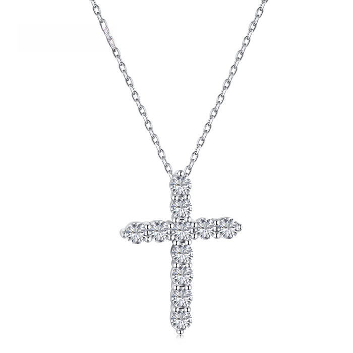 Anyco Neclklace Silver Transgems 14K White Gold Color Lab Grown Moissanite Cross Pendant For Women