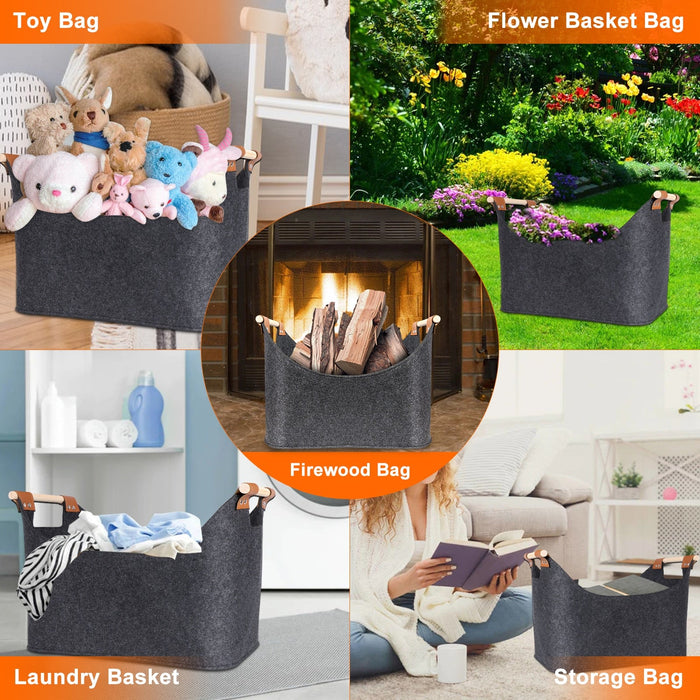 Anyhouz Storage Bag Gray Basket Fire Wood Fruit Vegetable Flower Plant Organizing Rack Container