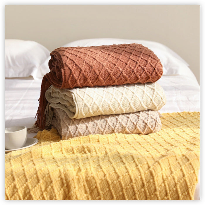 Anyhouz Khaki Blanket Faux Cashmere Sofa Cover Nordic Style Knit Plaid Throw Tassels Bedspread Golden Blanket for Spring Summer 130*230cm