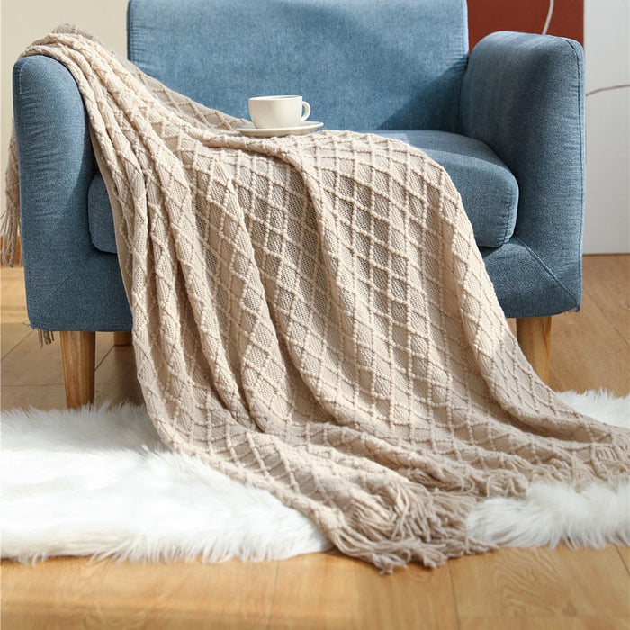 Anyhouz Gray Blanket Faux Cashmere Sofa Cover Nordic Style Knit Plaid Throw Tassels Bedspread Golden Blanket for Spring Summer 127*172cm