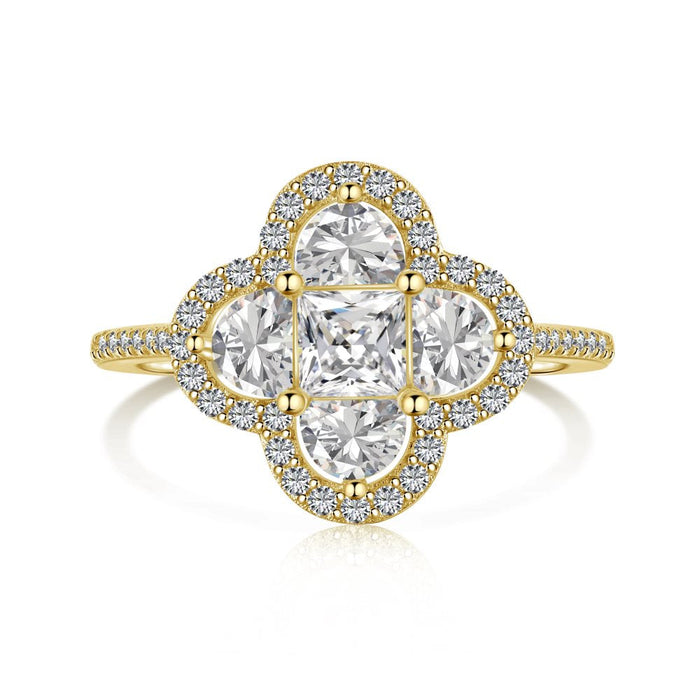 Anyco Ring 18K Gold  Plated Four Leaf Clover Ring For Women 925 Silver Jewelry Cz Cubic Zirconia Diamond Rings