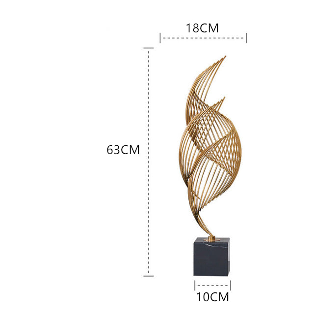 Anyhouz 63cm Spiral Leaves Luxury Gold Metal Tabletop Home Decor Modern Art Living Room Display House Decorative Crafts Metal Ornaments