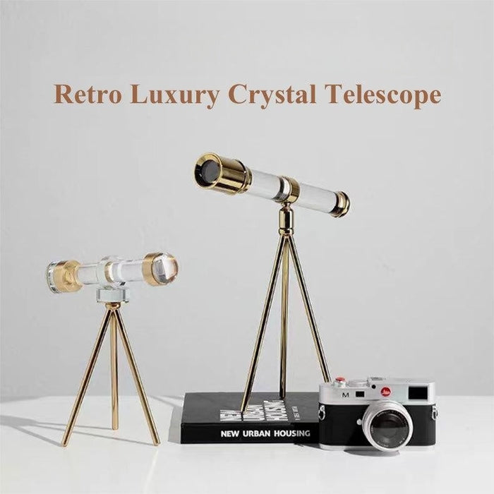 Anyhouz 13*28.5*30cm Modern Crystal Telescope Sculpture Tabletop Home Decor Modern Art Living Room Display House Decorative Crafts Metal Ornaments