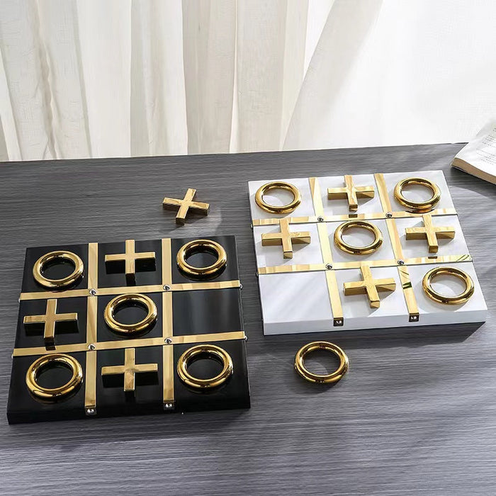 Anyhouz Tic-Tac-Toe XO Board Gold and White Tabletop Home Decor Modern Art Living Room Display House Decorative Crafts Metal Ornaments