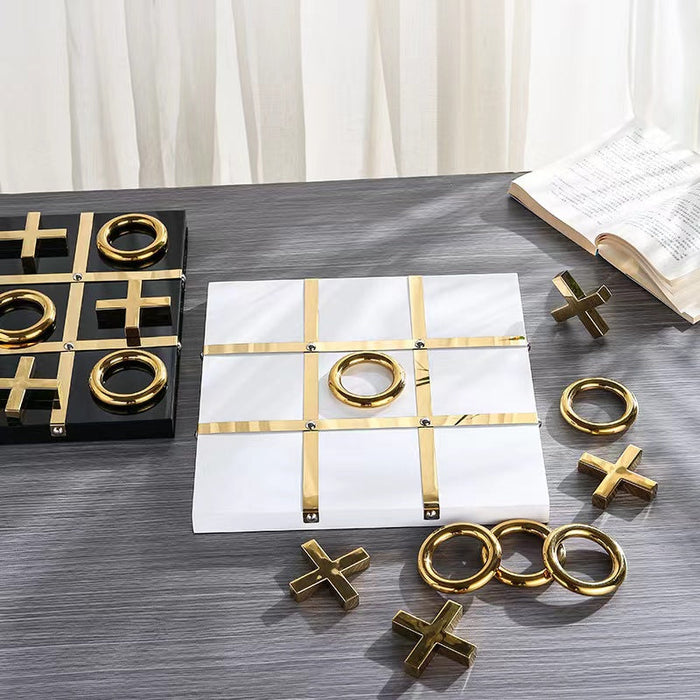 Anyhouz Tic-Tac-Toe XO Board Gold and White Tabletop Home Decor Modern Art Living Room Display House Decorative Crafts Metal Ornaments