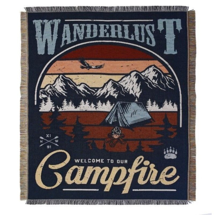 Anyhouz Wanderlust Campfire Throw Blanket Cozy Sofa Couch Bed Cover Outdoor Camping Mat Home Decor Tapestry with Tassel