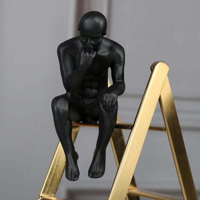 Anyhouz 30cm Man Sitting on a Ladder Tabletop Home Decor Modern Art Living Room Display House Decorative Crafts Metal Ornaments