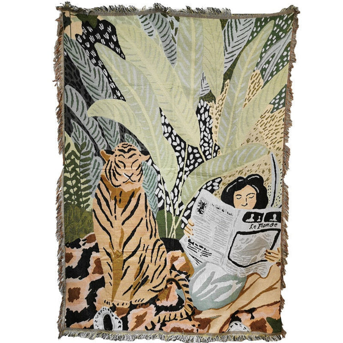 Anyhouz Tiger Throw Blanket Cozy Sofa Couch Bed Cover Outdoor Camping Mat Home Decor Tapestry with Tassel