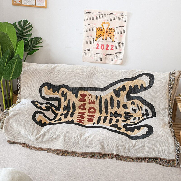 Anyhouz Yellow Blanket Human Made Sofa Thick Outdoor Camping Mat Tiger Pattern Home Decorate Tapestry Nap Blanket