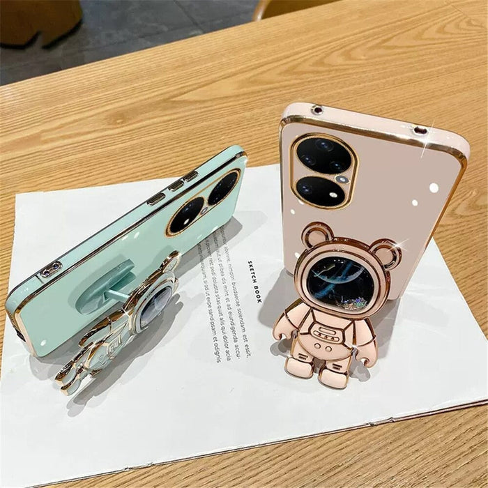Anymob Huawei Case Light Pink Cute Quicksand Astronaut Bracket Soft Cover Phone Protection